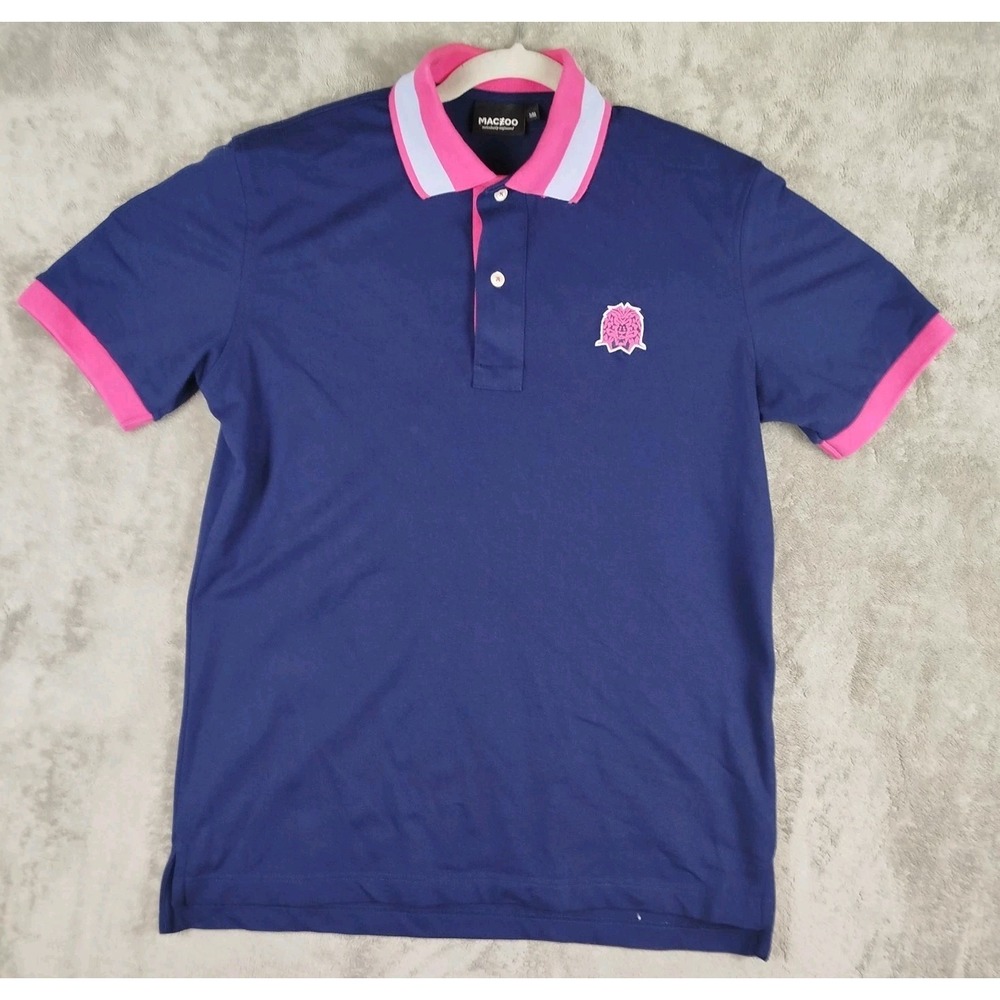 Maceoo‎ Lion Embroidered Navy Pink Grey Polo Shirt Mens Size M (3) Short Sleeve